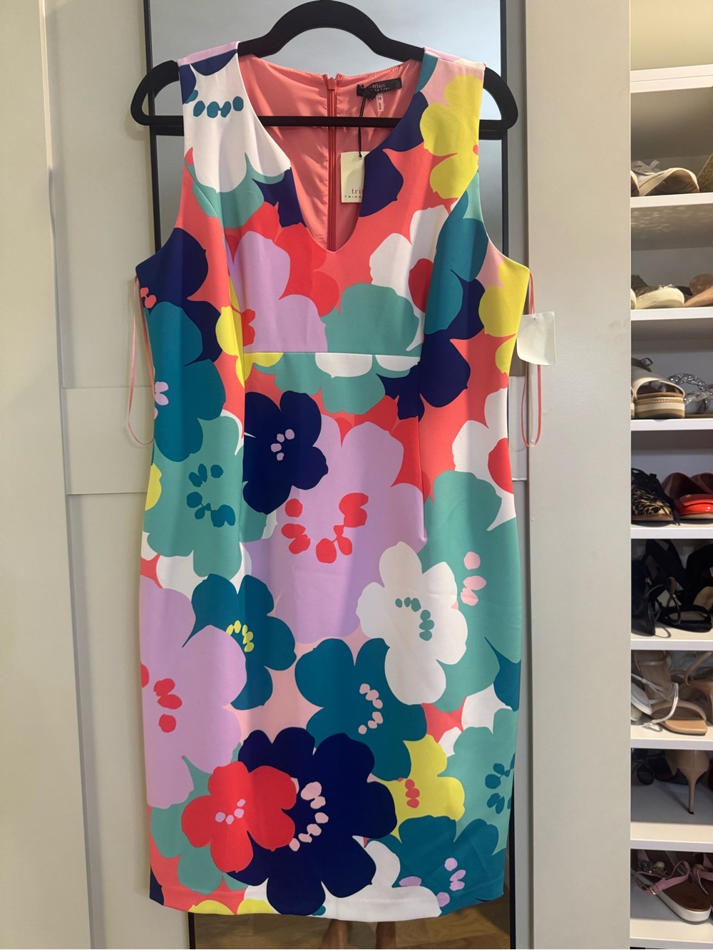 Trina Turk Multicolor Floral Midi Dress in Coral, Navy, Aqua